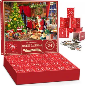 Adventný kalendár 2024 Vianočné puzzle, 24 políčok - 1008 dielikov puzzle, Otec Vianoc pripravuje darčeky, odpočítavanie do Vianoc
