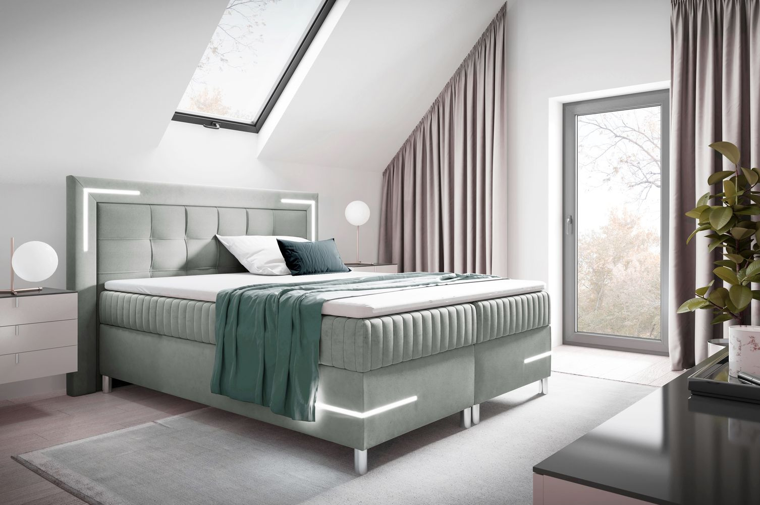 Manželská posteľ 200x200 RONA 2 - svetlo mätová + topper ZDARMA