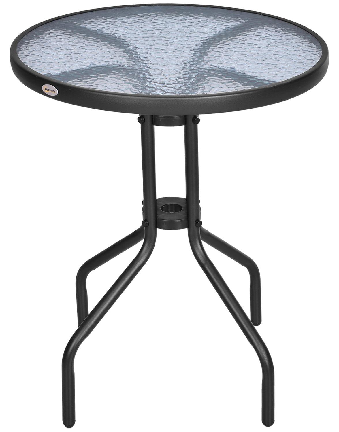 Northio Gartentisch Rund Balkontisch Metall Sicherheitsglas Ø60Xh70Cm Garten Balkon