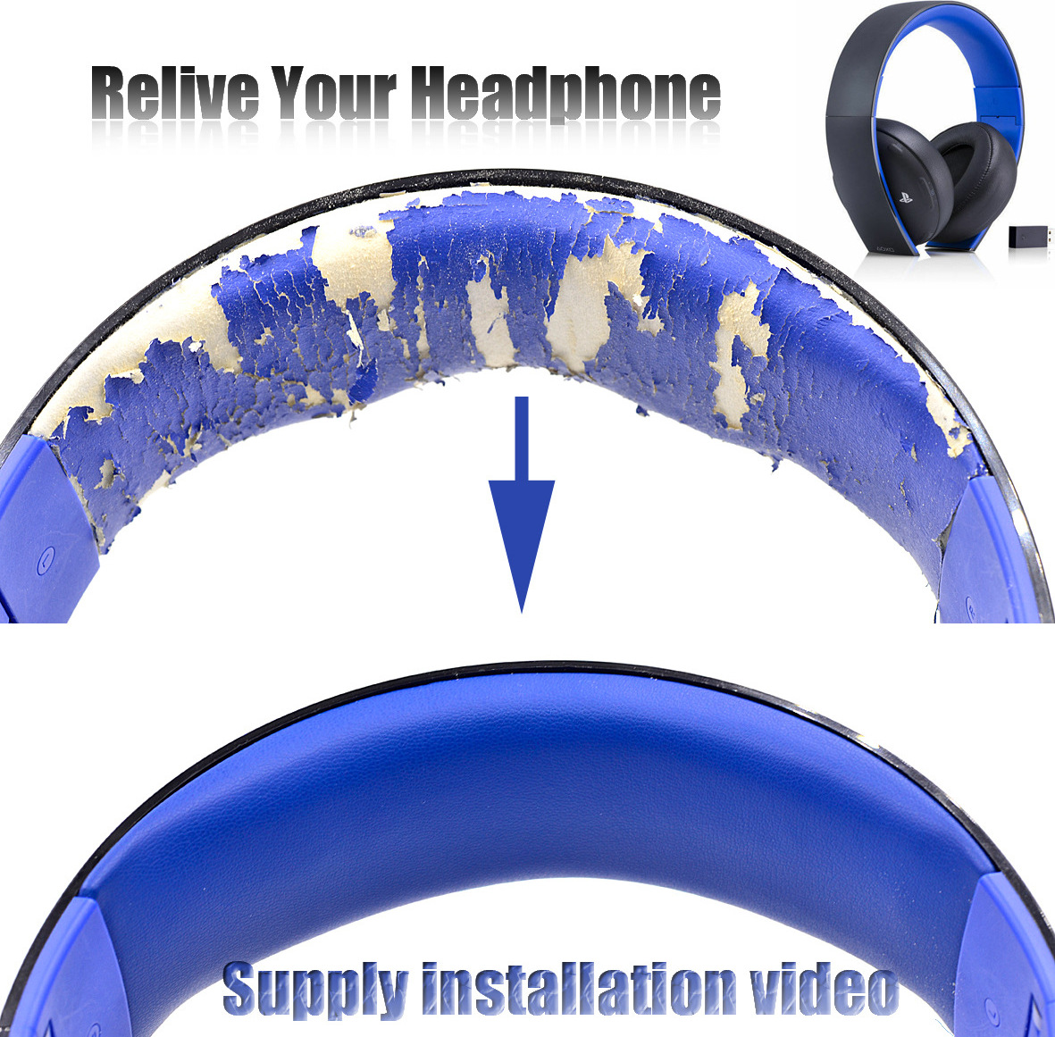 INF Náhradný hlavový most pre bezdrôtové slúchatlá Sony PS3 PS4 7.1 Gold - Modrá