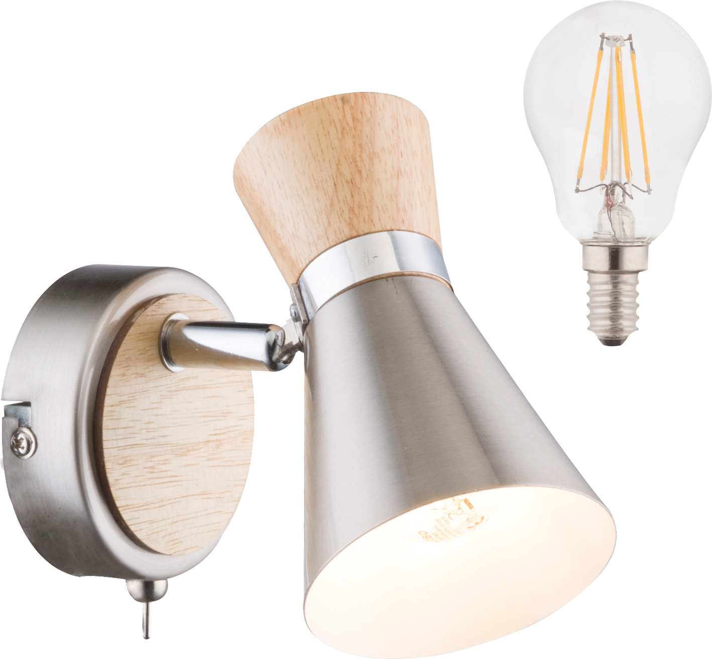 bmf-versand Wandstrahler LED Wandleuchte mit Schalter Wandspot Holz Optik Wandlampe WL2221