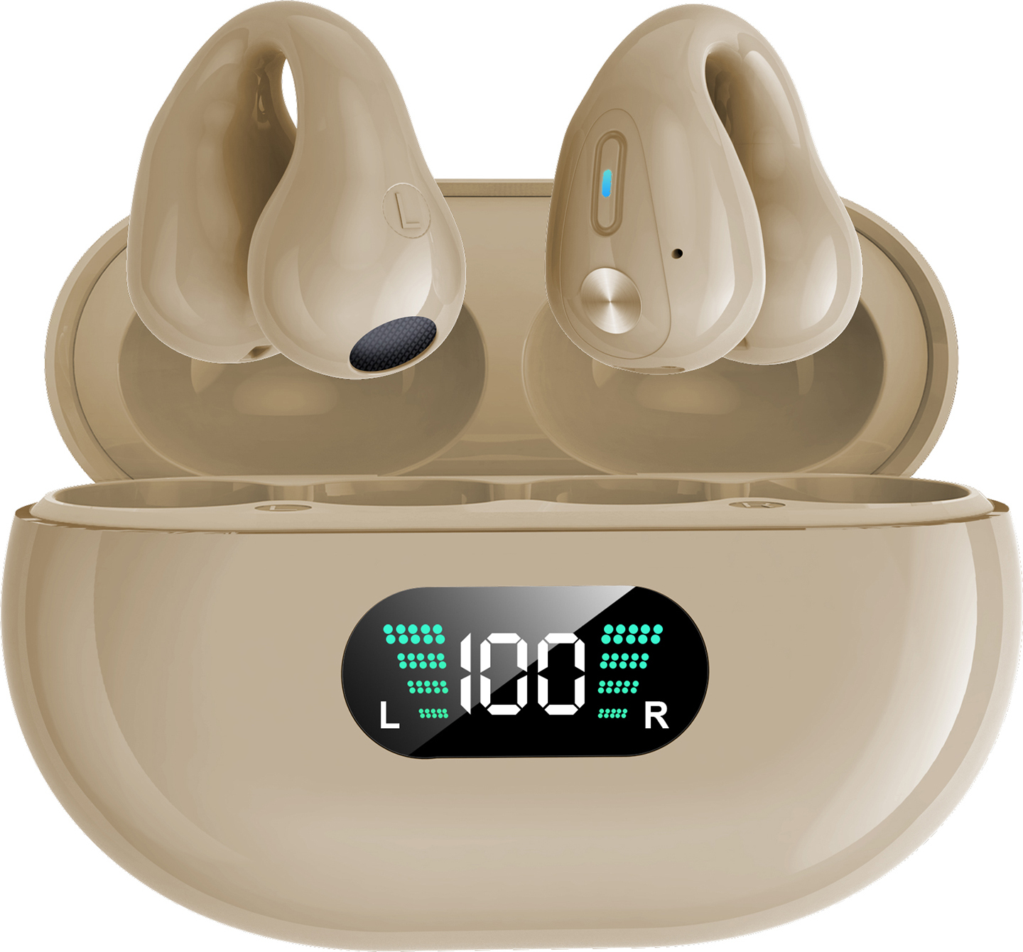 Vislone YYK-Q80 Ohrclip Bluetooth-Sportkopfhörer, BT 5.3 | Stereo-Sound | LED-Anzeige | Smart Touch | Ergonomisches Design, Khaki