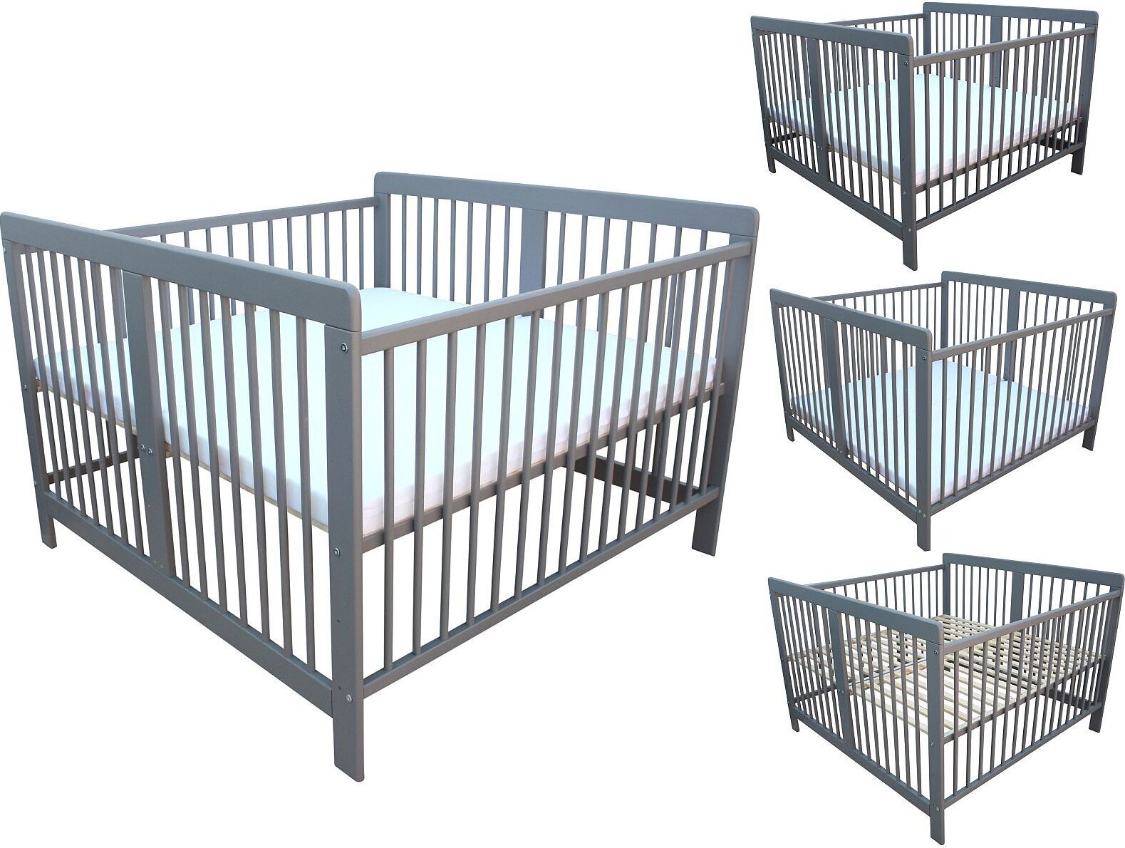 Micoland Zwillingsbett Zwillingskinderbett Kinderbett für Zwillinge massiv grau mit 2 Matratzen 120x120 cm 3002