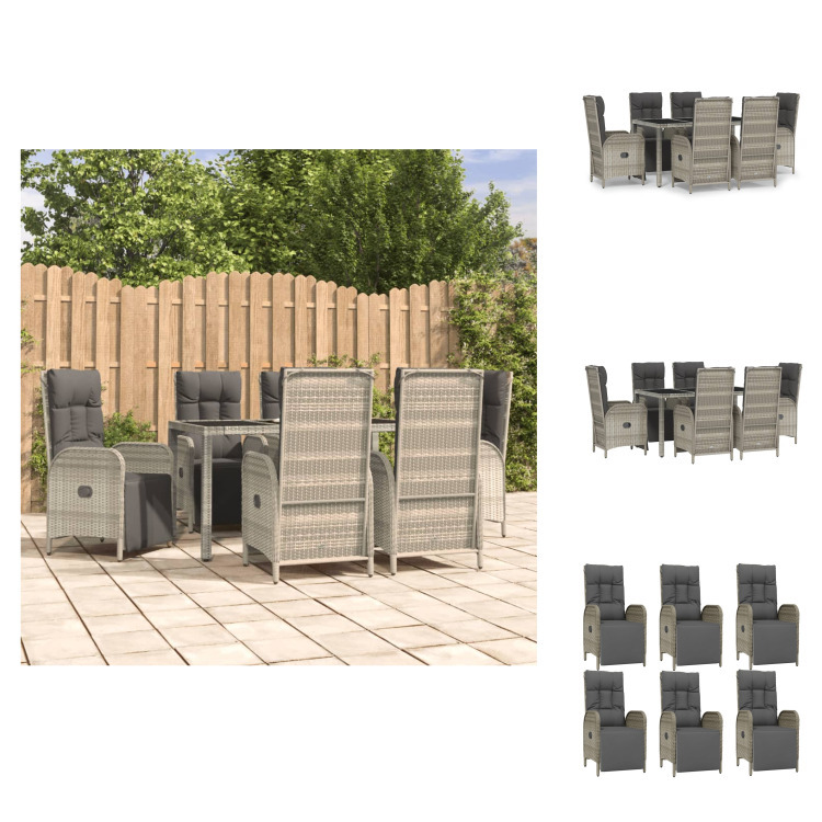 vidaXL 7-dielny záhradný jedálenský set s vankúšmi sivý polyratan - Záhradný nábytok sety