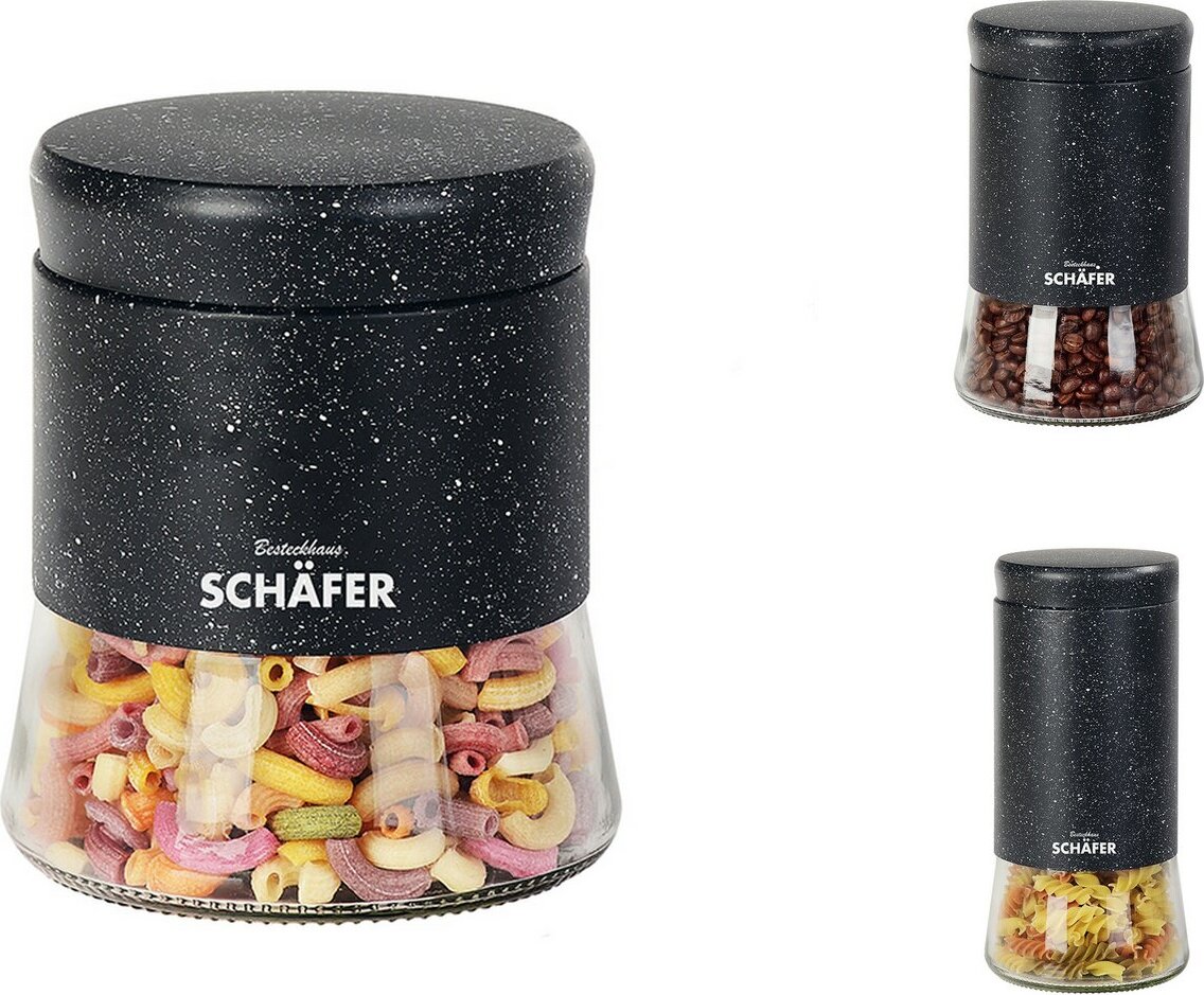 Schäfer Vorratsdose 1,3L / 1,0L / 0,7L Gewürzgläser Kaffeedosen Aufbewahrung Vorratsbehälter Hochwertiger Stahl in marmoriertem schwarz 12352+12353+12354-DHL