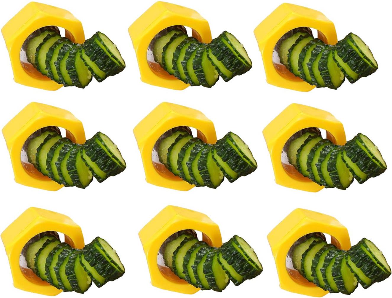 BAYLI 9er Set Gurkenreibe Spiralschneider manuell – Gemüseschneider für Gurken, Zucchini & Co. – Gurkenschneider, Gemüseschneider, Gelb – für dekorative Spiralen