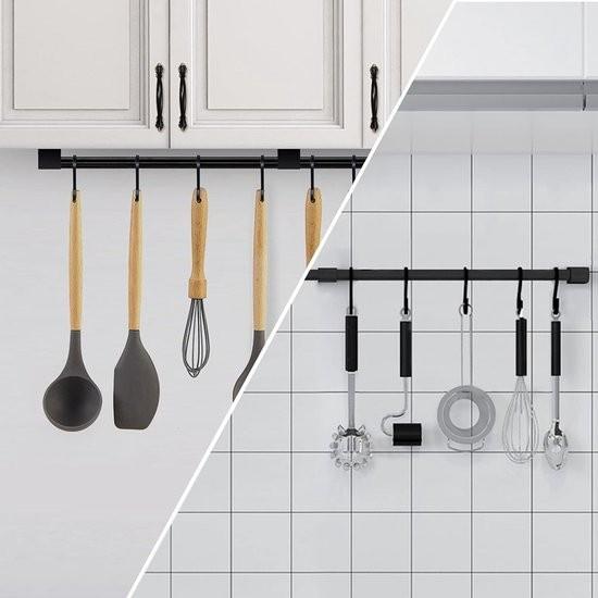 Merkloos Kitchen hook list with removable S-hooks, kitchen utensil bar, kitchen bar, wall mounted, kitchen rail for pans and pots, aluminum (80 cm) 106097-0