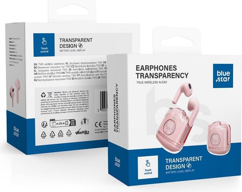 BLUE STAR bezdrôtové / bluetooth stereo slúchadlá TWS Transparency Fi22 ružové
