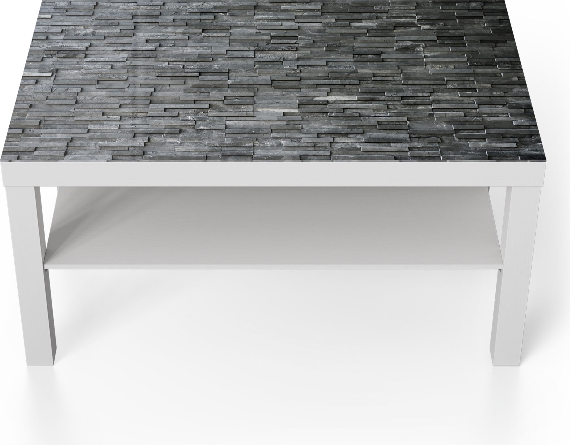 DEQORI Couchtisch 90x55 cm Weiß 'Natursteinmauer' Glas Beistelltisch TL-90-55-W-1193