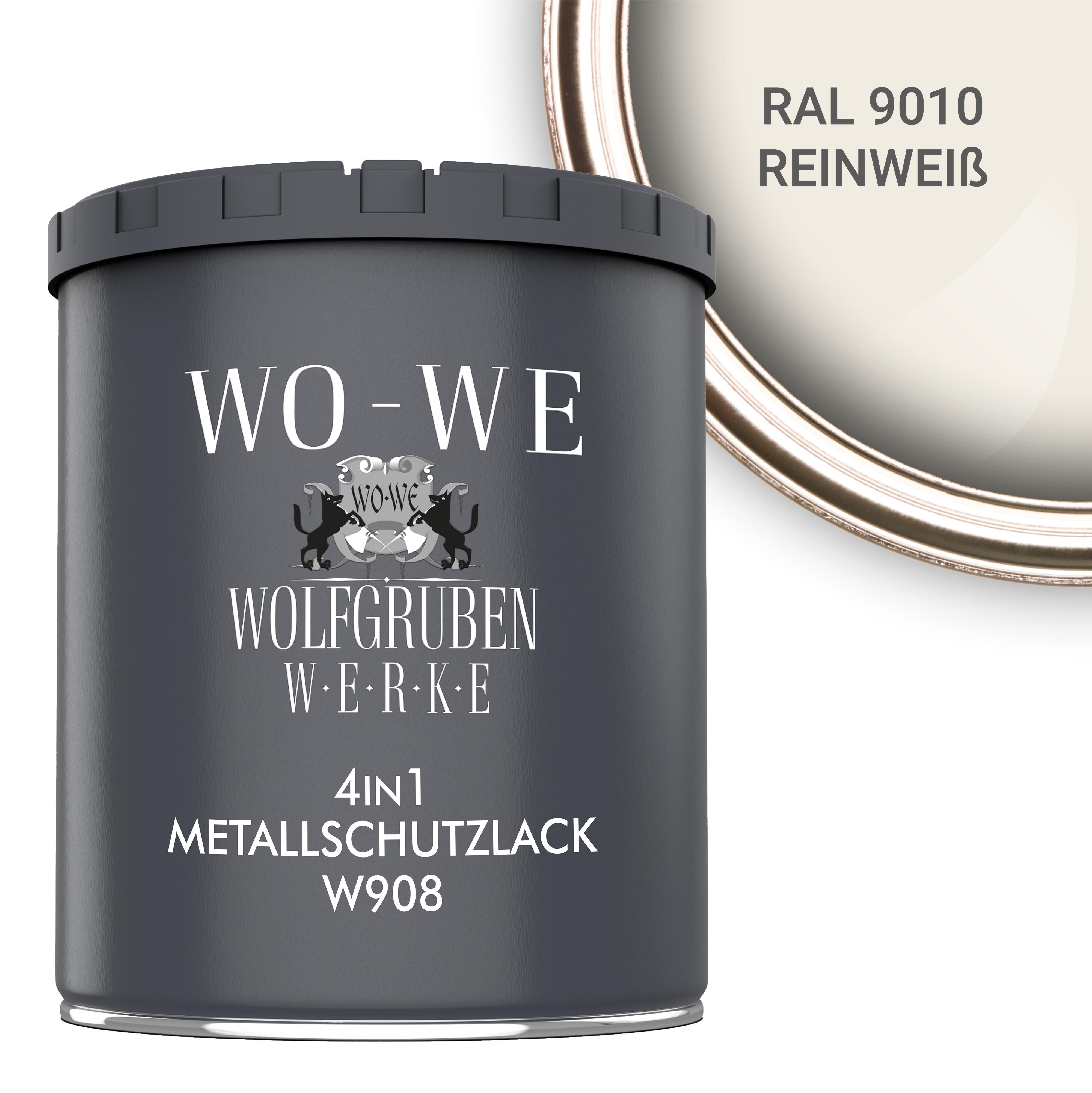 WO-WE Metallschutzlack 4in1 Metalllack Metallfarbe Metallschutzfarbe W908 Reinweiß - 750ml