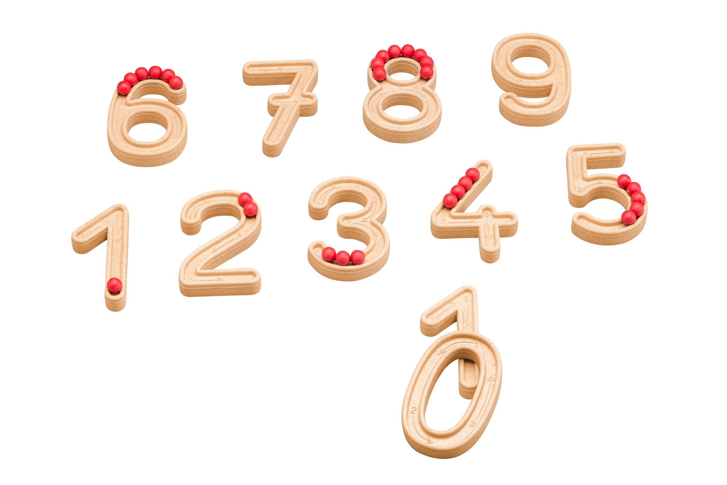 Wissner Re-Wood® Ziffern zum Nachspuren, 7 cm hoch, 1 cm dick, mit 60 RE-Plastic® Kugeln R80000.000