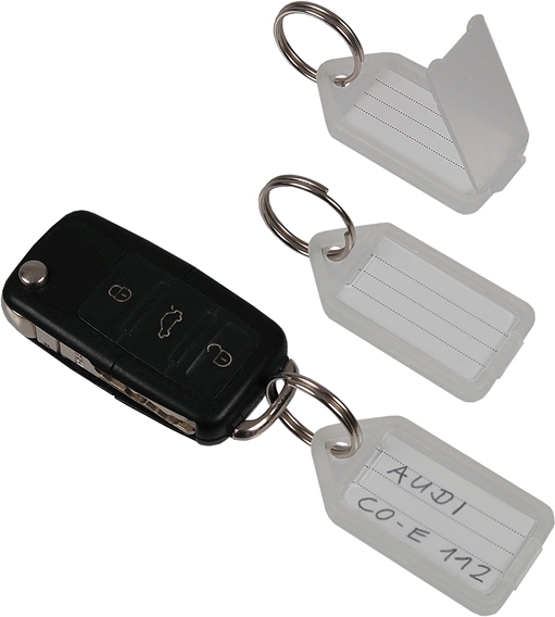 Eichner Organisation Schlüsselanhänger "Multi" mit Schlüsselring, zur Beschriftung der Kundenschlüssel, mehrfach verwendbar, inkl Etikett, 55 x 30 mm, Transparent, Verpackungseinheit: 1 P/100 9219-00675