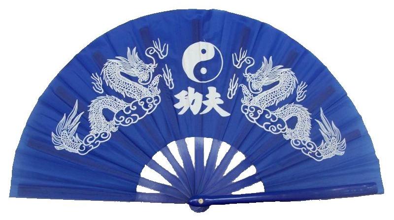 Abouki Art Factory 004 Tai Chi- Kung Fu Asia- Wand- Deko-Fächer Pvc blau 2 Drachen Ying Yang