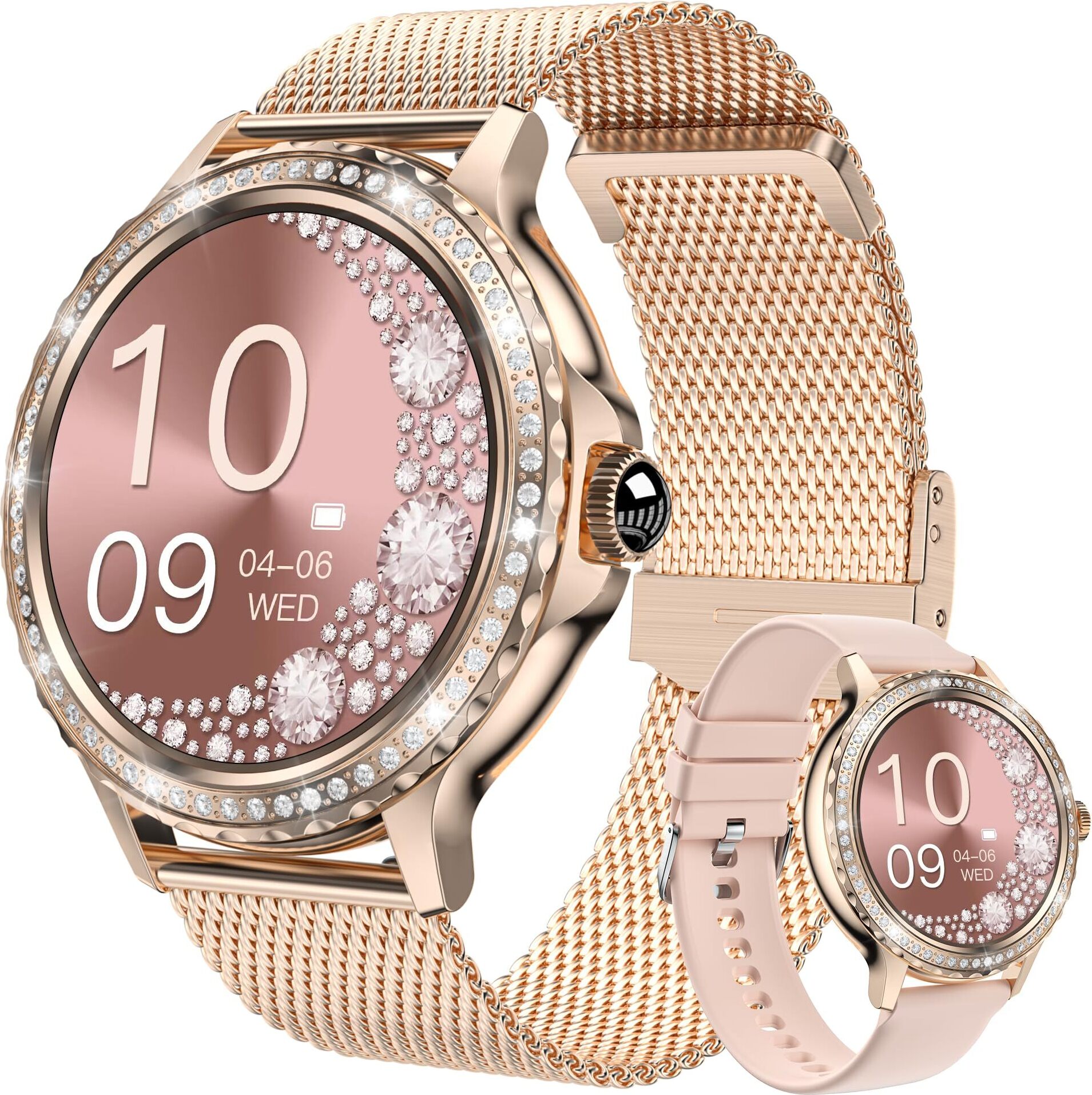 Smartwatch dámske, inteligentné hodinky pre mobilný telefón iPhone Android, vodotesné IP68, s monitorovaním srdcového tepu/spánku, fitness tracker s viacerými športovými režimami, dámske, zlaté