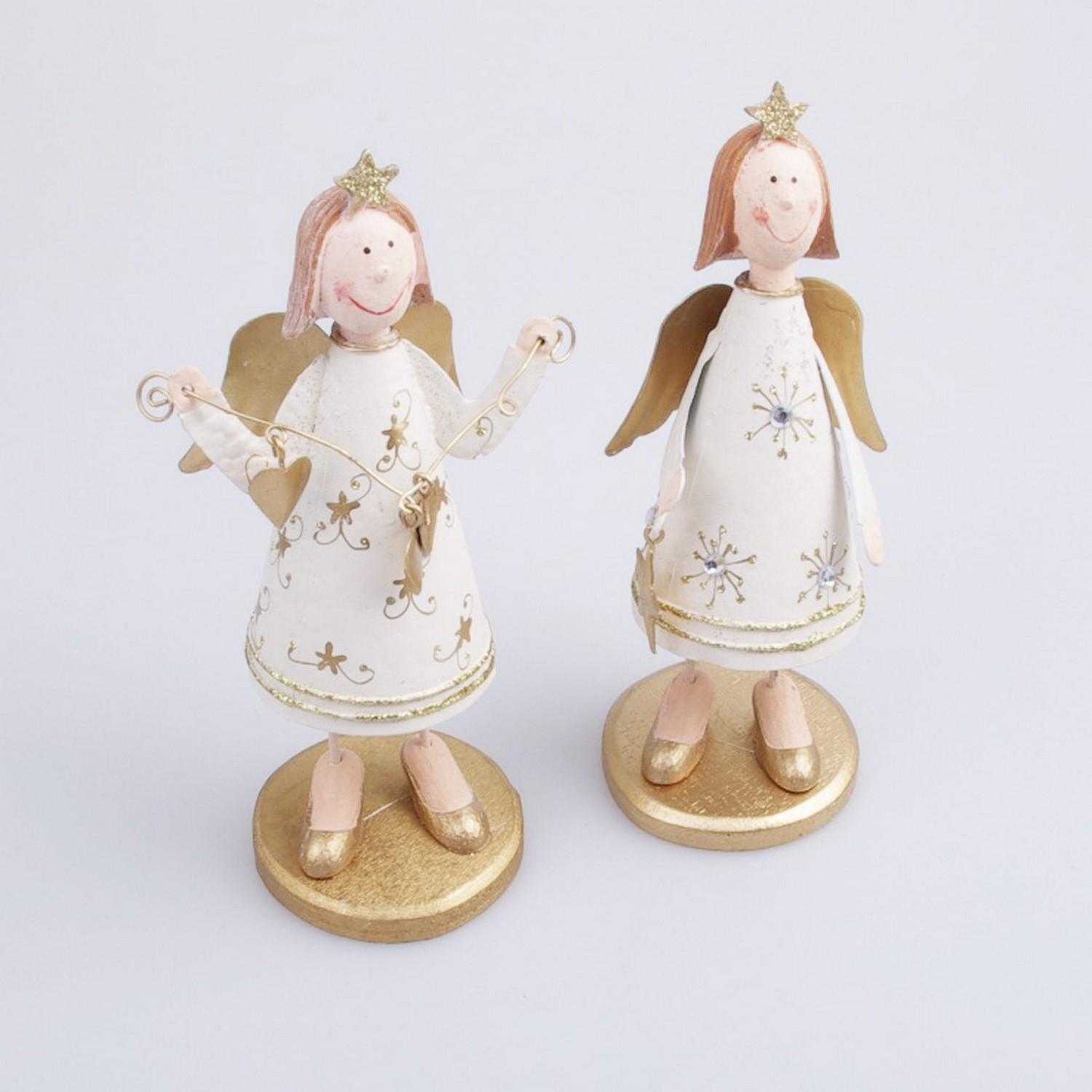 Deko AS Engelfiguren - Creme-Gold - Standfiguren - 2er Set - 15981