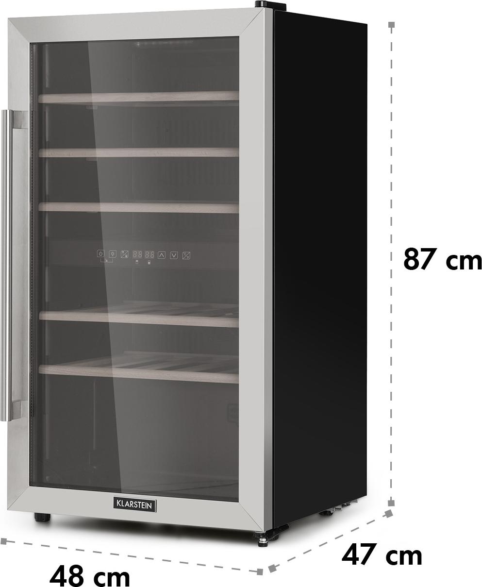Klarstein Weinkühlschrank, Getränkekühlschrank Schmal, Kühlschrank mit Glastür, Getränkekühlschränke Freistehend, Weinkühlschrank Klein, Weinkühlschränke 2 Zonen, UV-Schutz, 5-22 °C, 29 Flaschen 35