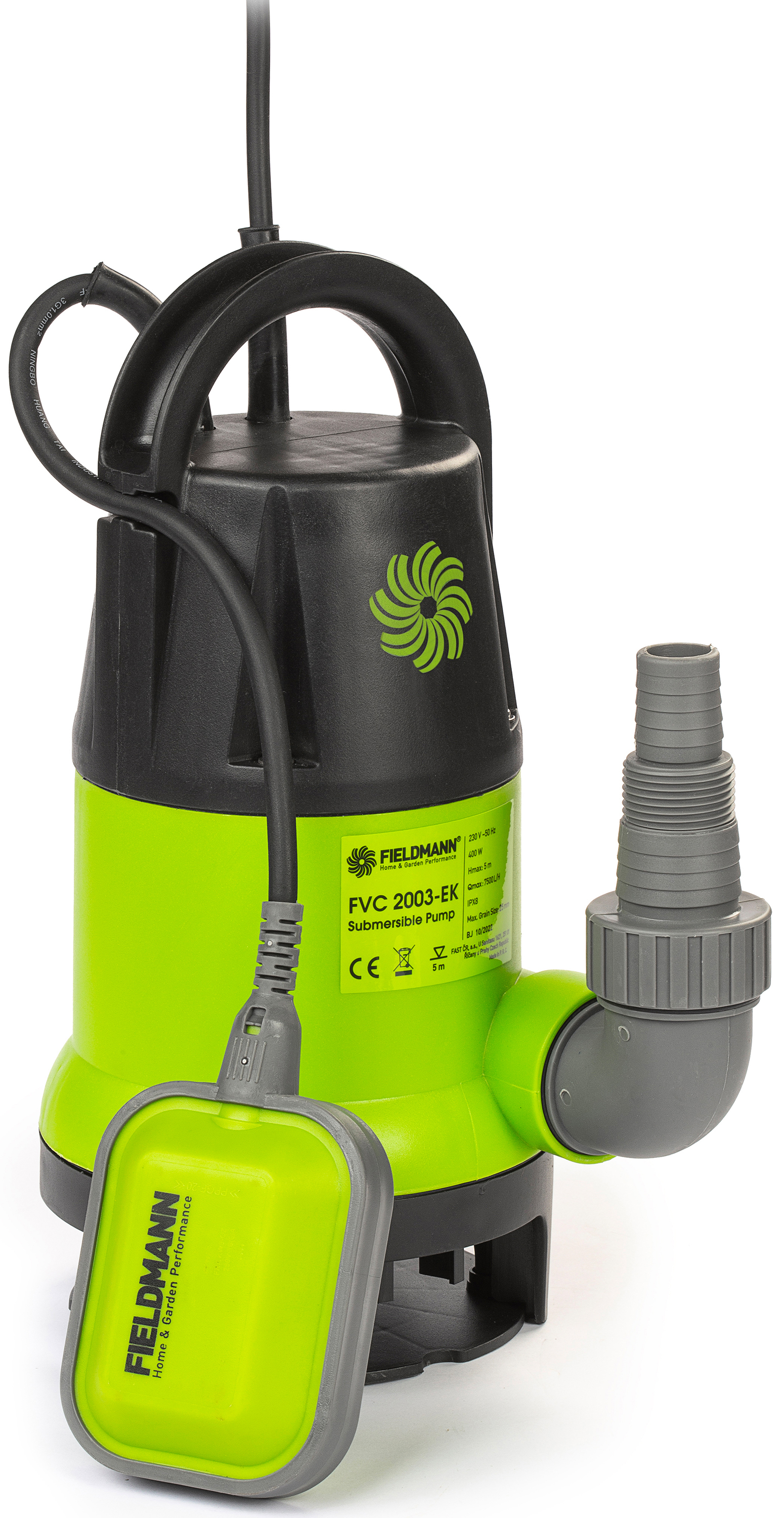 Fieldmann FVC 2003-EK, Boosterpumpe, Schwarz, Grün, 5 m, 7500 l/h, 5 m, 3,5 cm