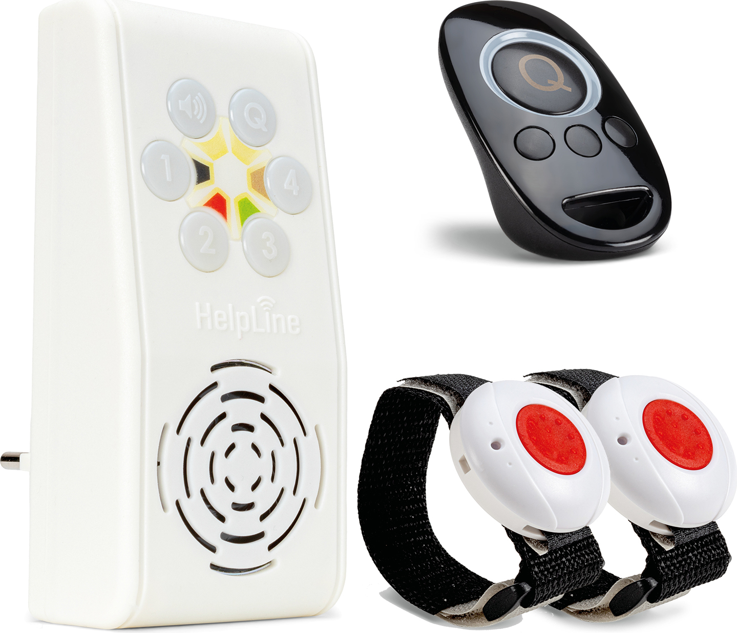 HelpLine 230 Pflegeruf Set für Zwei mit 2X Notrufarmband für die häusliche Pflege; Funk Notrufsystem mit 2X Notruf Armband und Quittierungs-Sender HLP2302xARMB1xQ