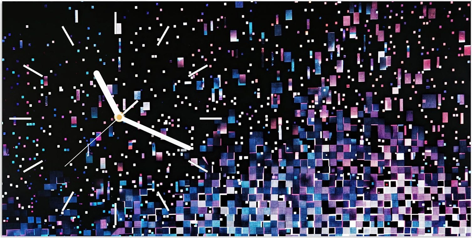 Primedeco Wanduhr aus Glas mit Motiv Pixelmuster- 60 x 30 cm - inkl. Aufhängesystem