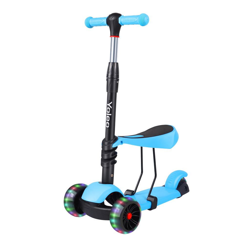 Kinder Mini Kick Scooter 3 Räder Roller Abnehmbarer Sitz Verstellbar blau M5 
