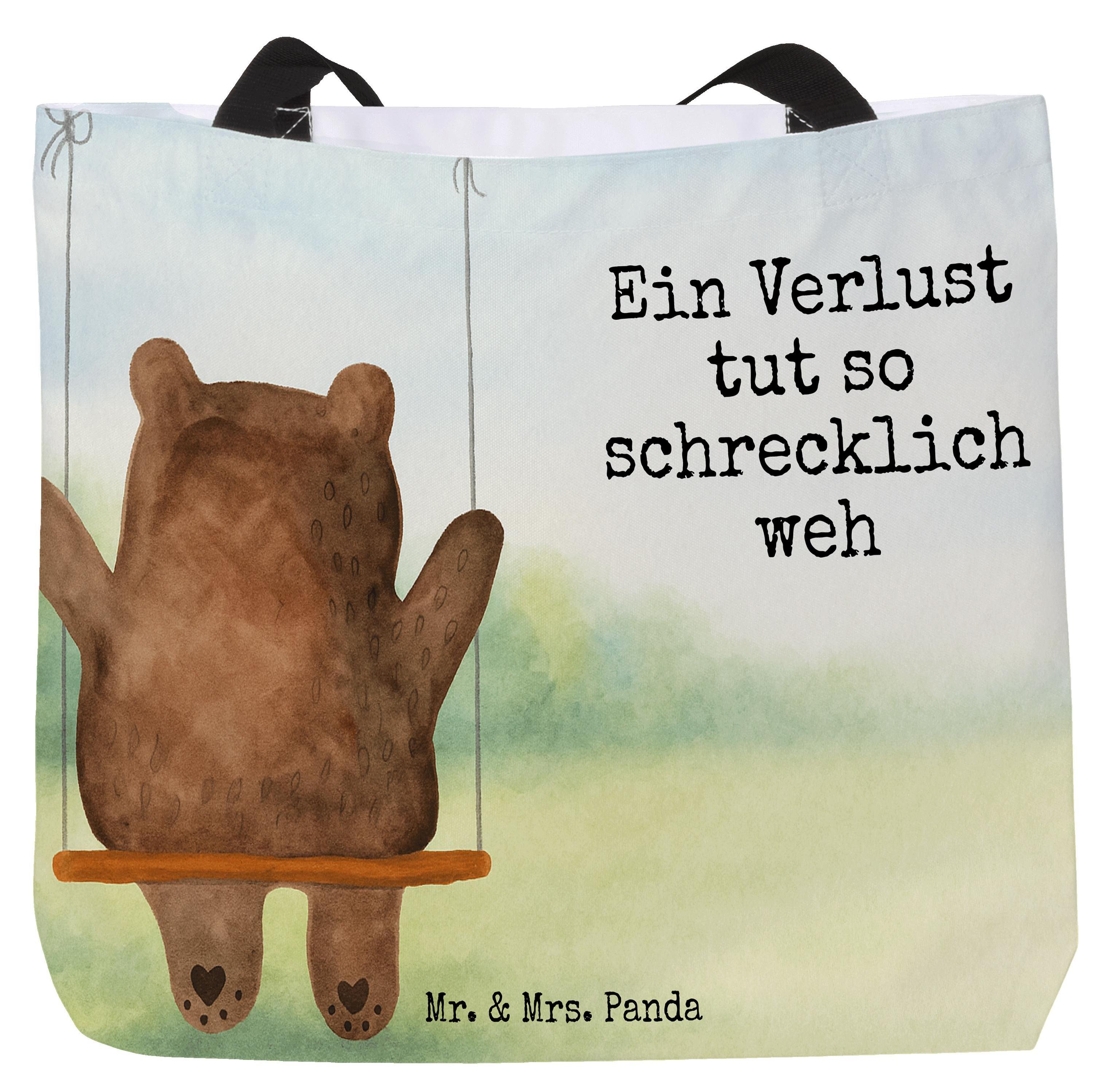 Mr. & Mrs. Panda Shopper Bär Schaukel Design - Weiß - Geschenk, Schultasche, Reisetasche, Verlust Trauer Trauergeschenk Traurig Trösten Trost Liebeskummer Liebe Verliebt PD-1962371-STANDARD