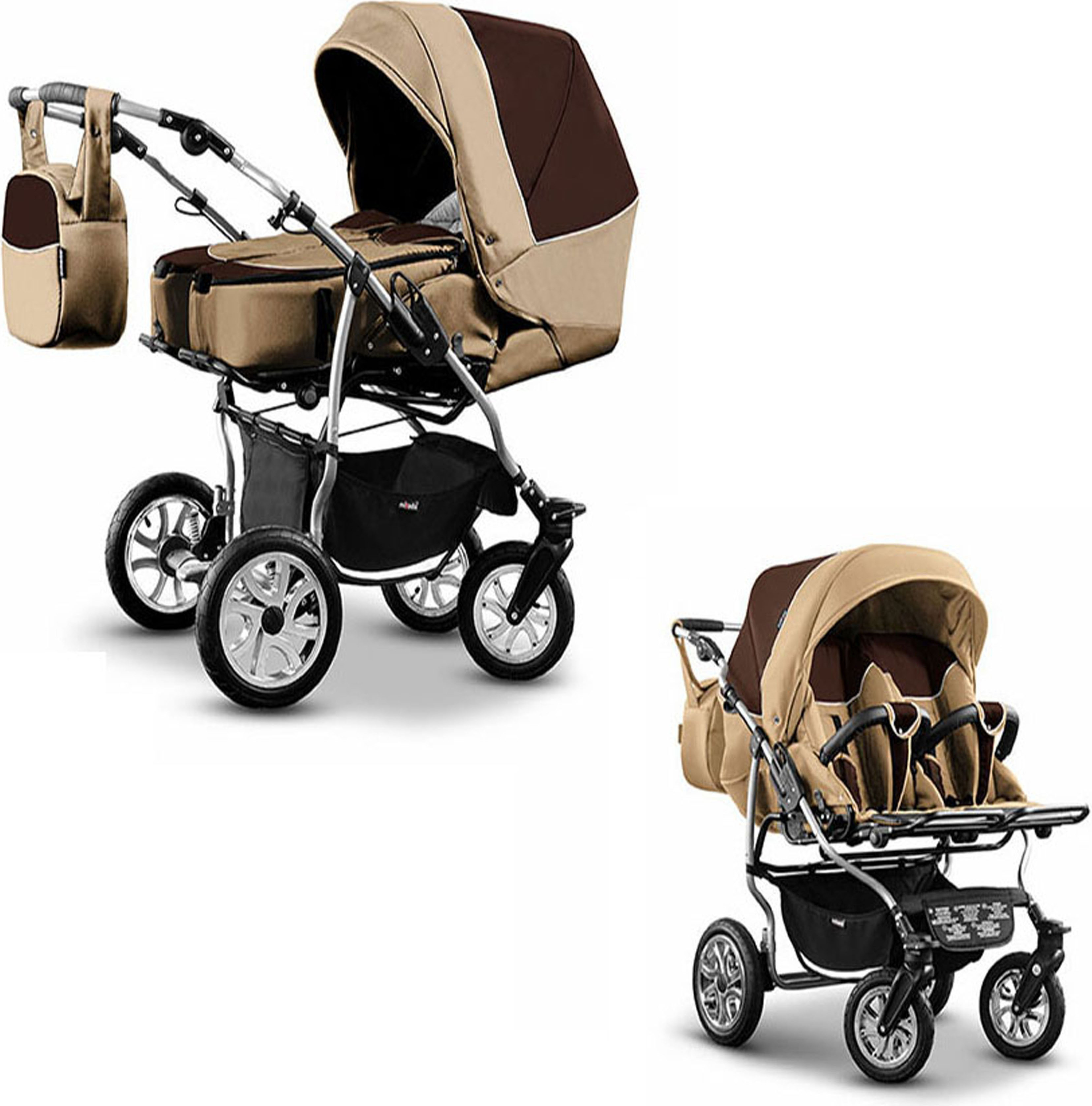 Zwillingskinderwagen 2 in 1 City Twin inkl. Sportsitze - 15 Teile - in 19 Farben