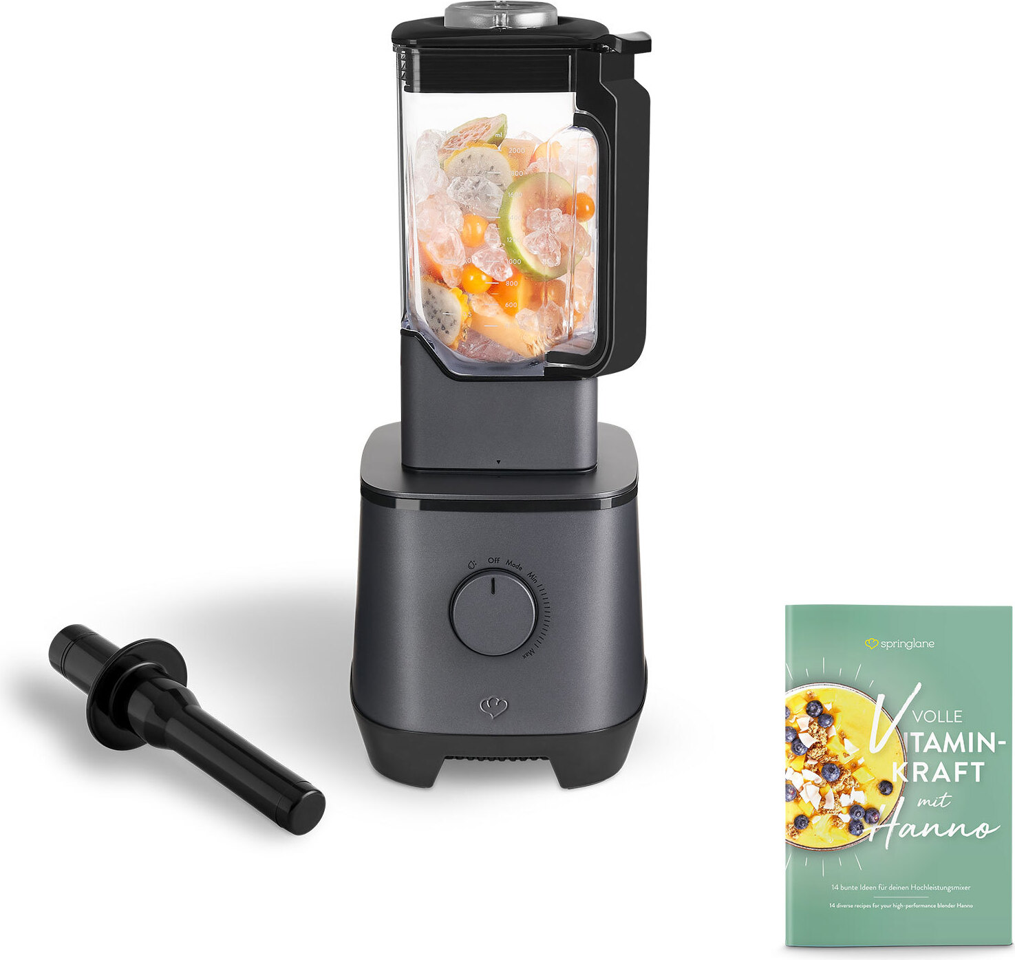 SPRINGLANE Hochleistungsmixer Hanno – 2000 W 32000 U/min mit Selbstreinigungsfunktion – inkl. Rezeptheft & Stößel 944048