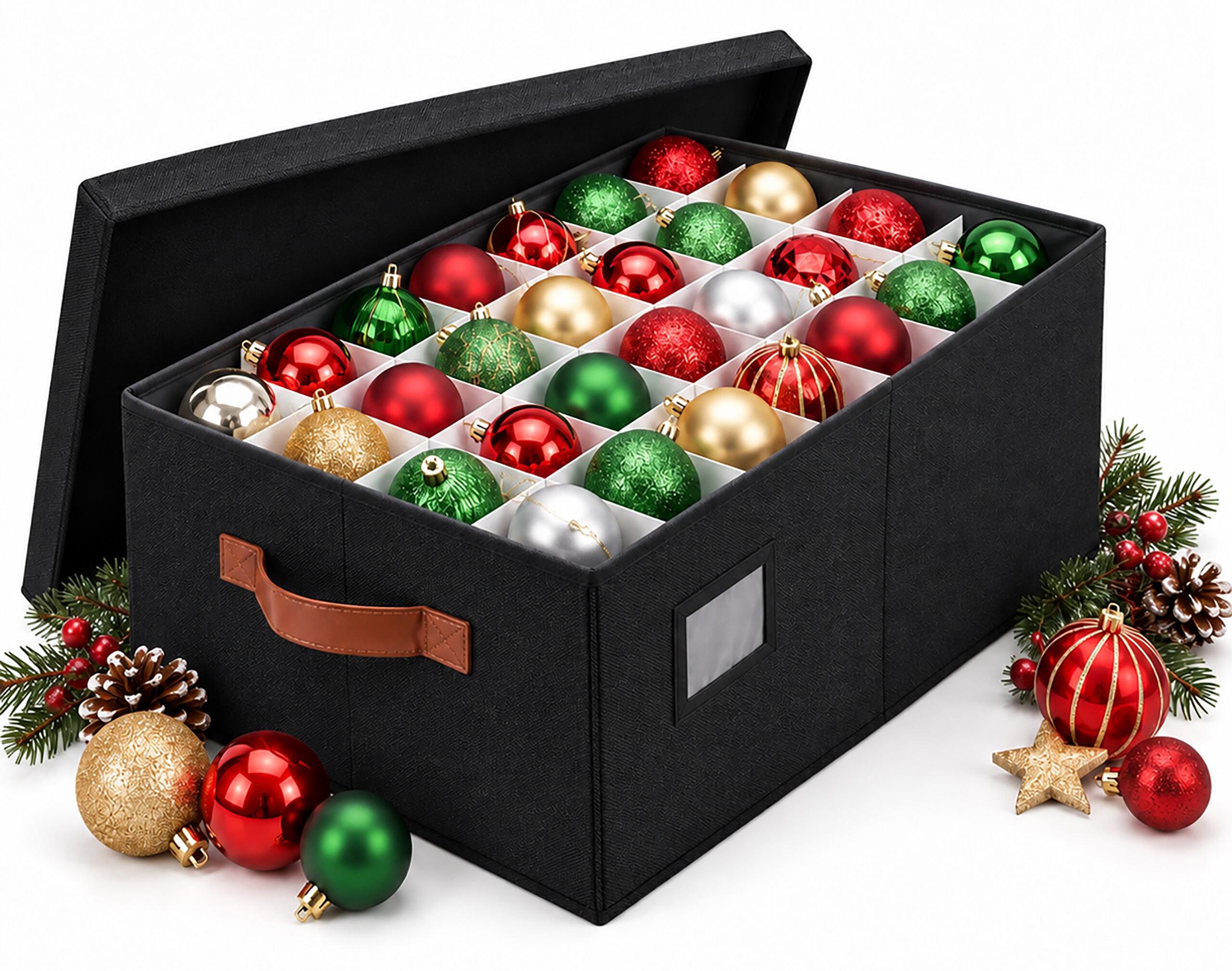 Relaxdays Weihnachtskugel Aufbewahrungsbox, 96 Kugeln, HxBxT: 26 x 66,5 x 33 cm, Polyester, Pappe, Kugelkiste, schwarz