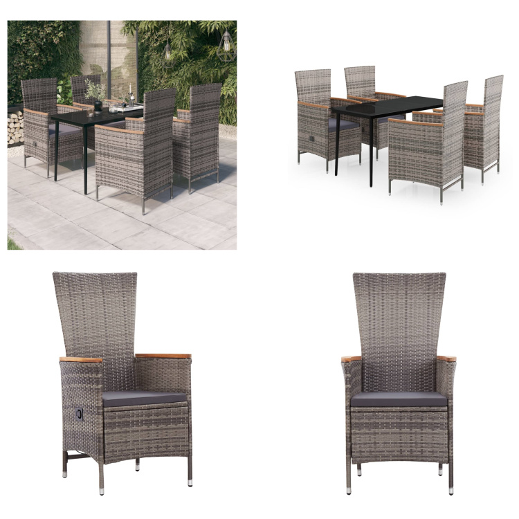 vidaXL 5-dielny záhradný jedálenský set s vankúšmi sivý - Záhradný jedálenský set - Záhradné jedálenské sety - Záhradný set nábytku - Záhradný set nábytku