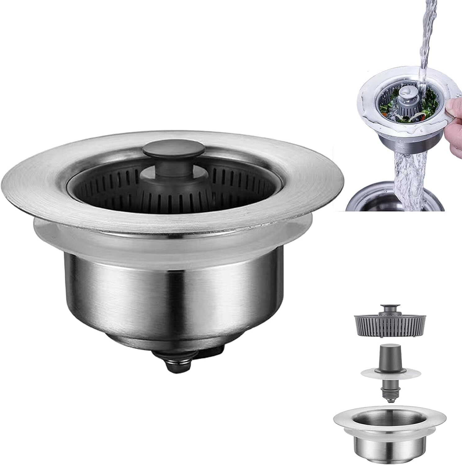 Götäzer 3 in 1 Kitchen Sink Drain Strainer, 3in1 Kitchen Sink Strainer, 3 in 1 Stainless Steel Sink Aid, Kitchen Sink Drain Strainer Kitchen Sink Stopper