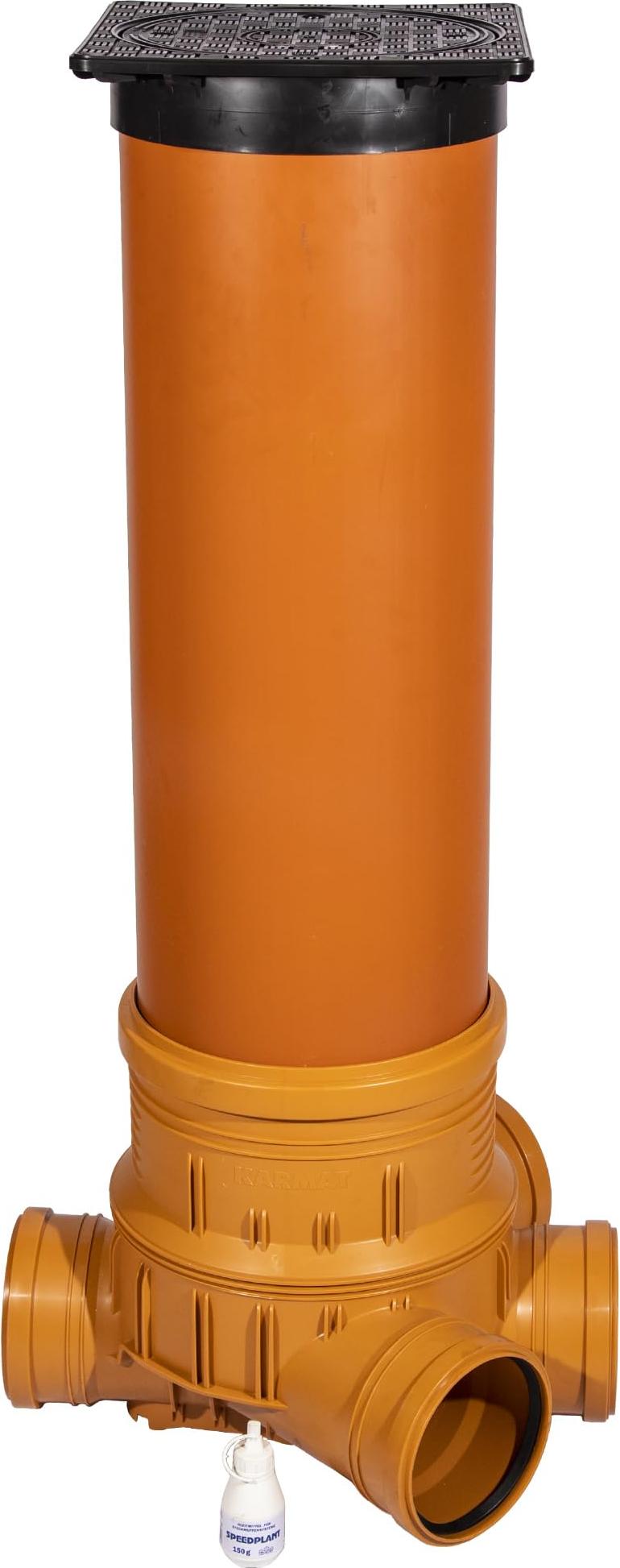 SPEEDPLANT Revisionsschacht Abwasser DN315 / 4 x DN160 - Kontrollschacht - Schachtboden, Rohr, Deckel und Gleitmittel Komplett-Set