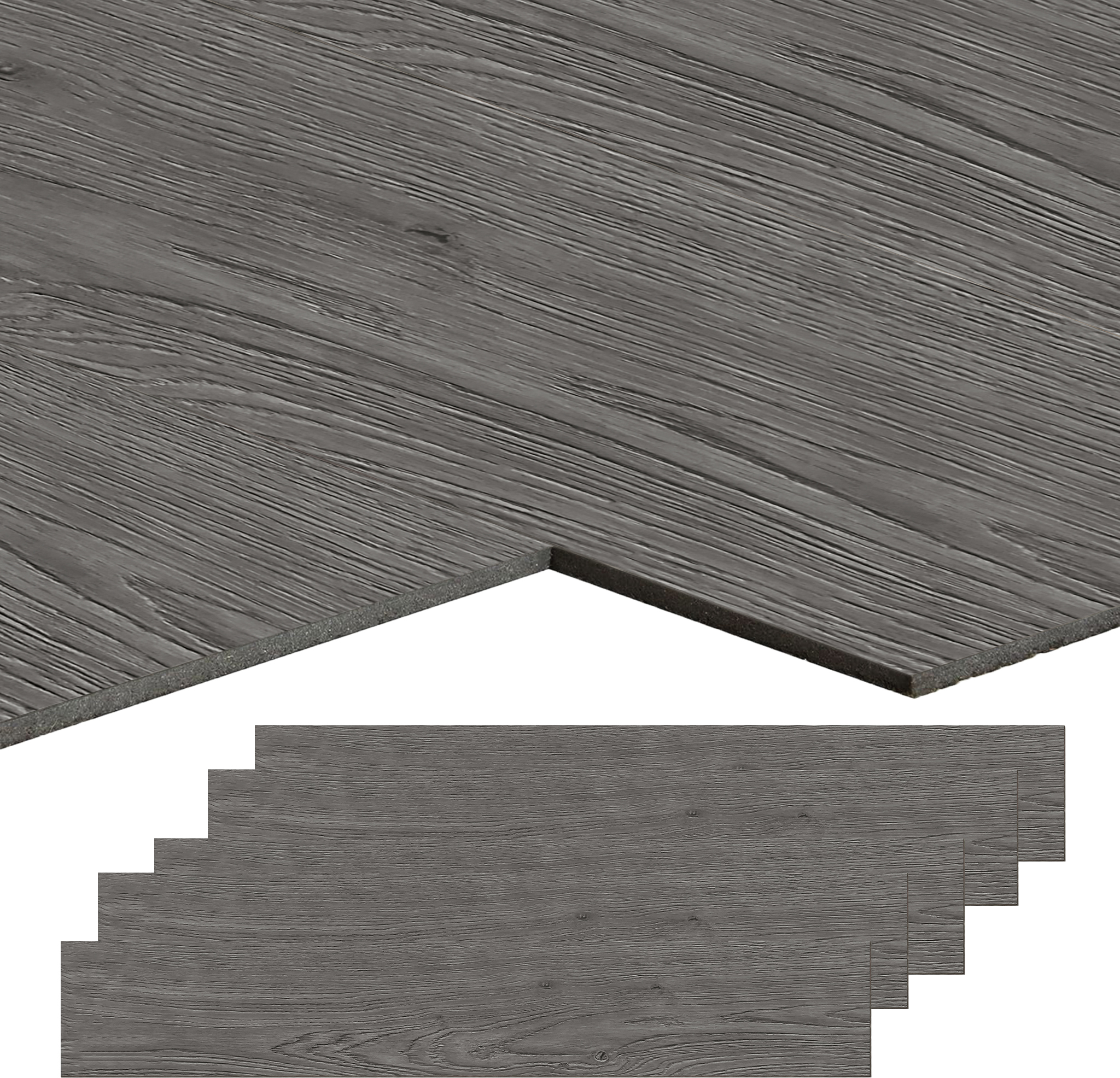 XMTECH Vinylboden PVC Bodenbelag Selbstklebende Vinyl-Dielen, Dielen Planke Rutschfest Holzoptik Dielen für Fußbodenheizung, Dicke 2 mm - 2,5m²/18 Dielen, Dunkelgrau