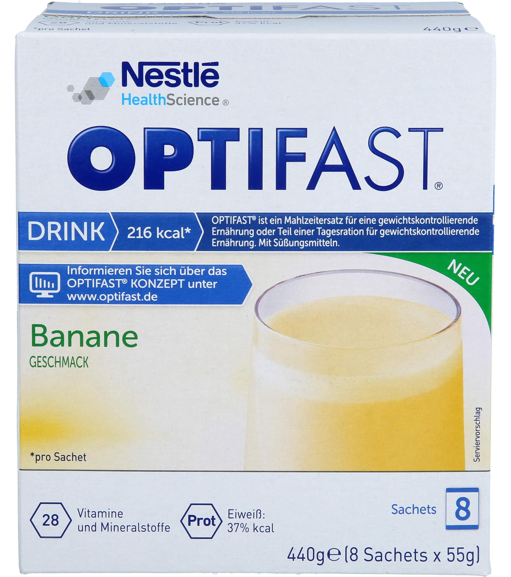 MUCOS Pharma GmbH & Co. KG OPTIFAST Drink Banane Geschmack Mahlzeitersatz für eine gewichtskontrollierende Ernährung, 8 St. Beutel 17492326
