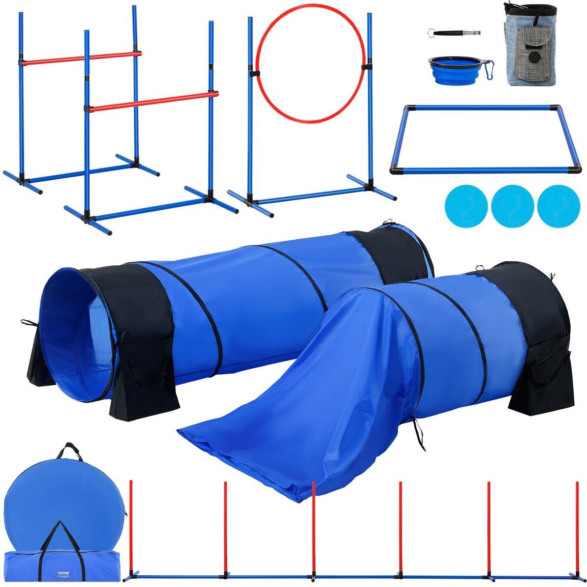 VEVOR Agility-Trainingsausrüstung für Hunde, 7-teiliges Set mit Hürden, 2 Tunneln und Sprungring