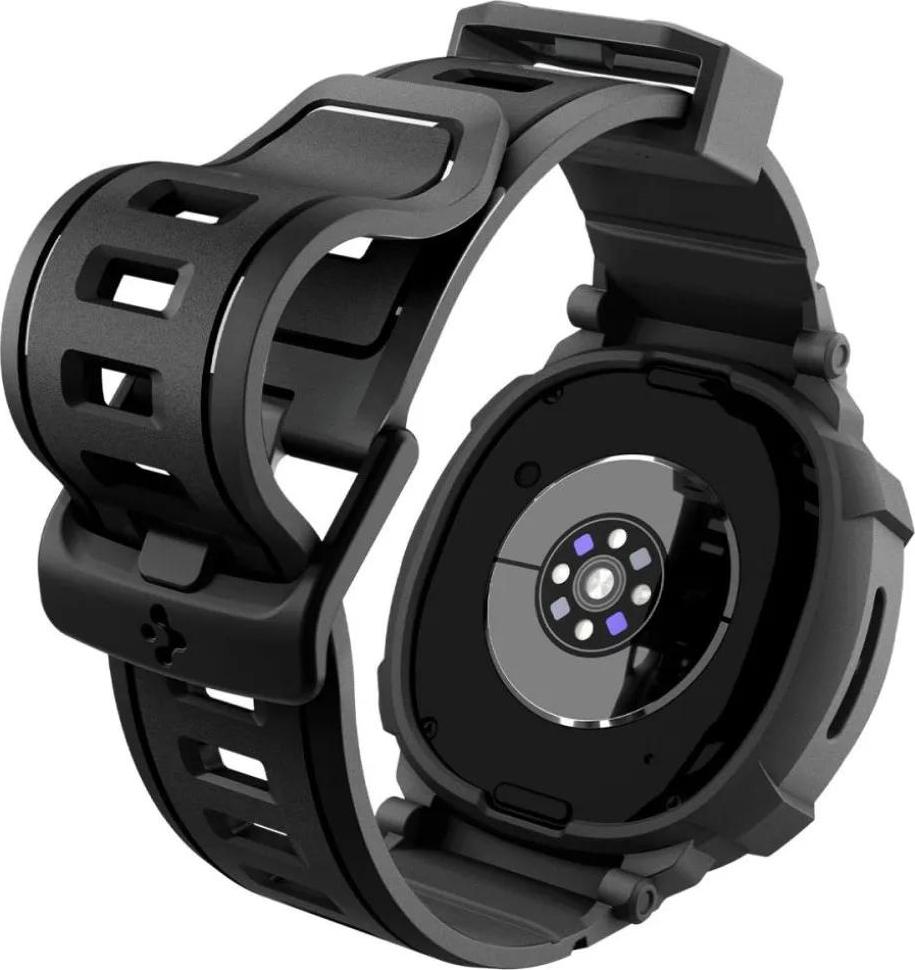 Spigen Rugged Armor Pro, Puzdro + remienok, Smartwatch, Čierna, Samsung, Watch 8 (44mm), Termoplastický polyuretán (TPU)