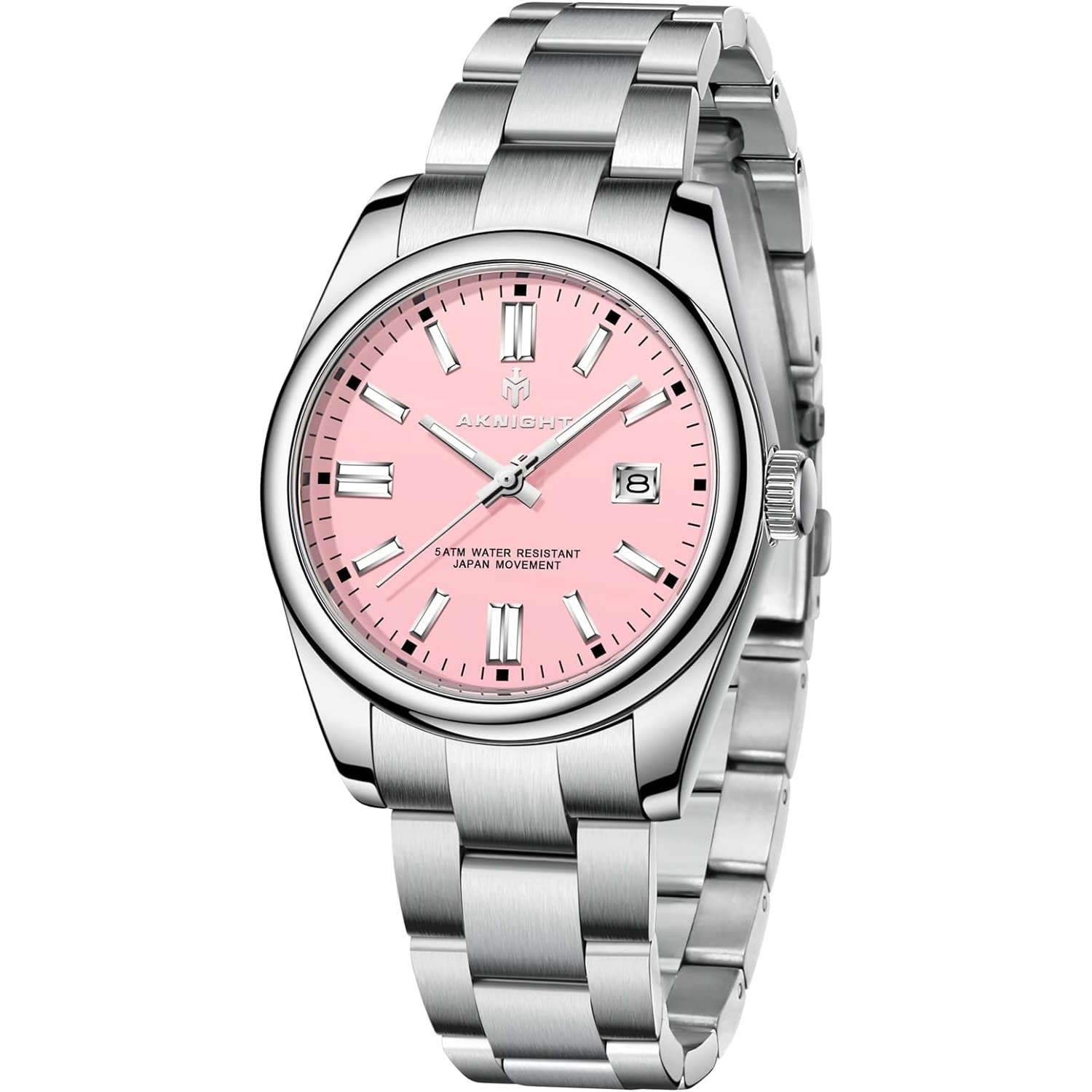 Sonstige AKNIGHT Herrenuhr Silber mit Pinkem Zifferblatt Datumsanzeige Uhr Herren Schmuck Analoges Quarzwerk mit Chronograph Armbanduhr Geschenke für Männer
