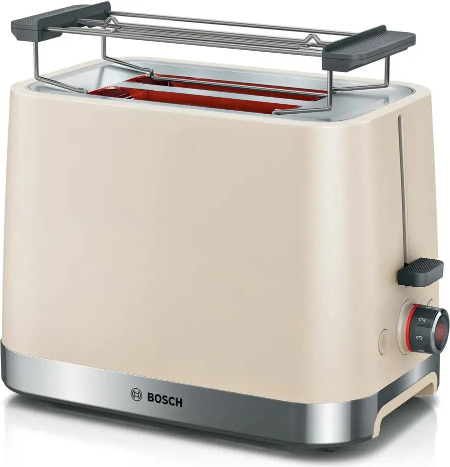 Toaster Bosch TAT4M227, MyMoment Kompakttoaster, 950 W, automatische Abschaltung, Auftau- und Aufwärmeinstellung, abnehmbarer und klappbarer Brötchenaufsatz, hoher Hub