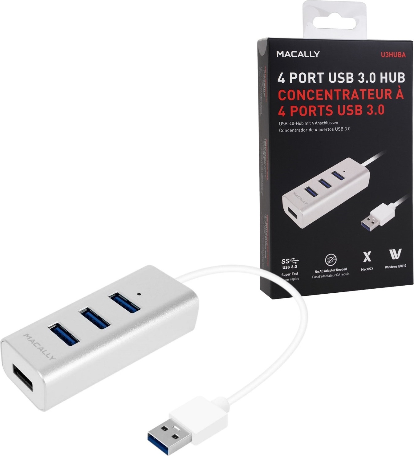 4-portový rozbočovač USB 3.0 hliníkový
