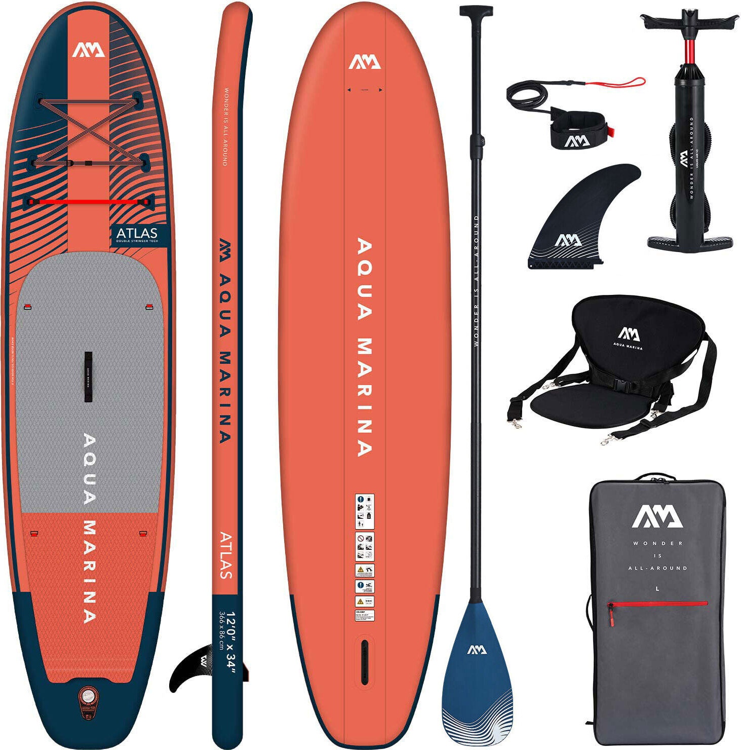 Aqua Marina SUP Board Atlas 12'0" BT-23ATP + KAYAK SEAT
