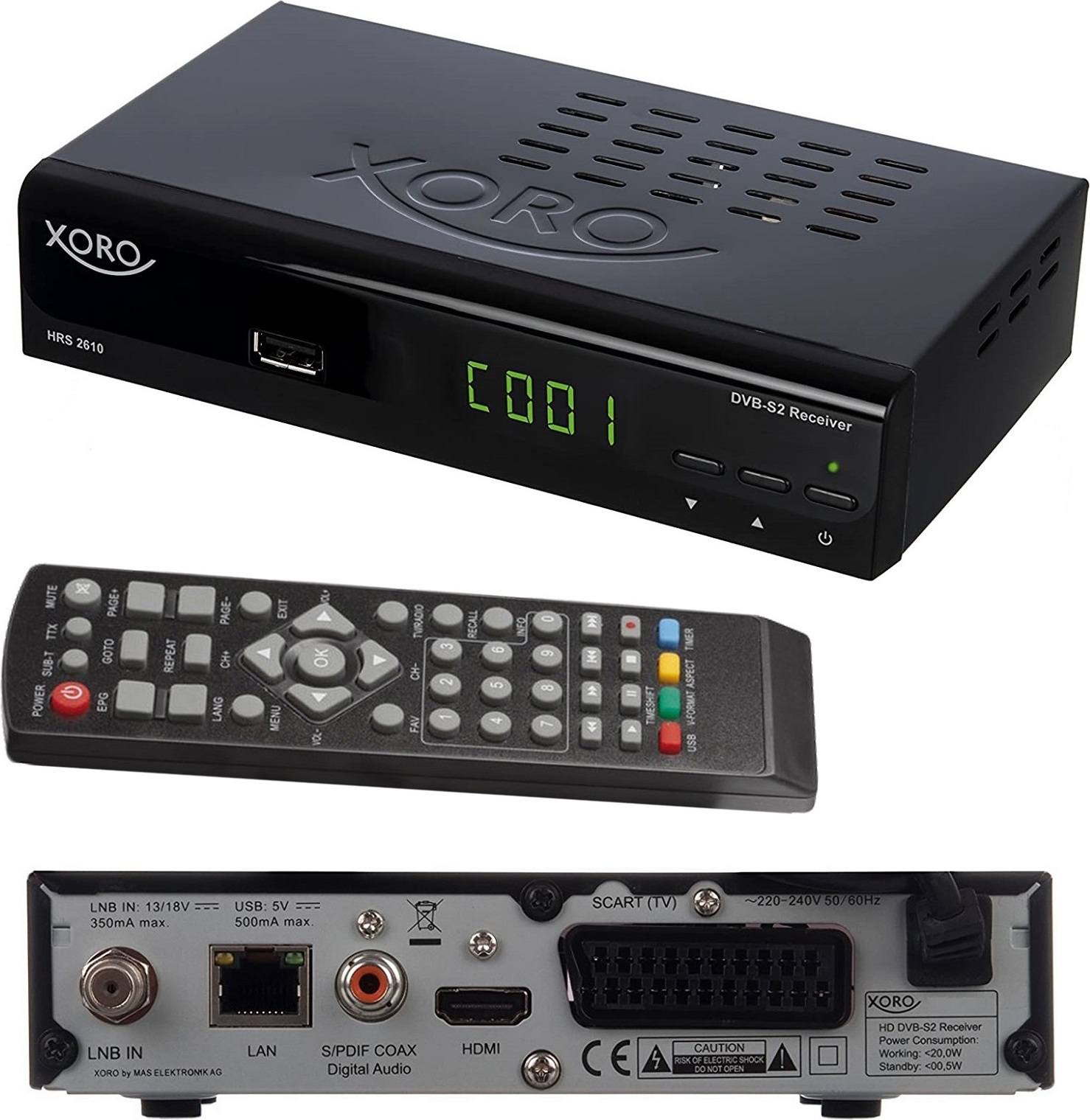 XORO Digitaler DVB-S2-Receiver HRS2610, Einkabeltauglich, USB, LAN, Farbe: Schwarz SAT100496