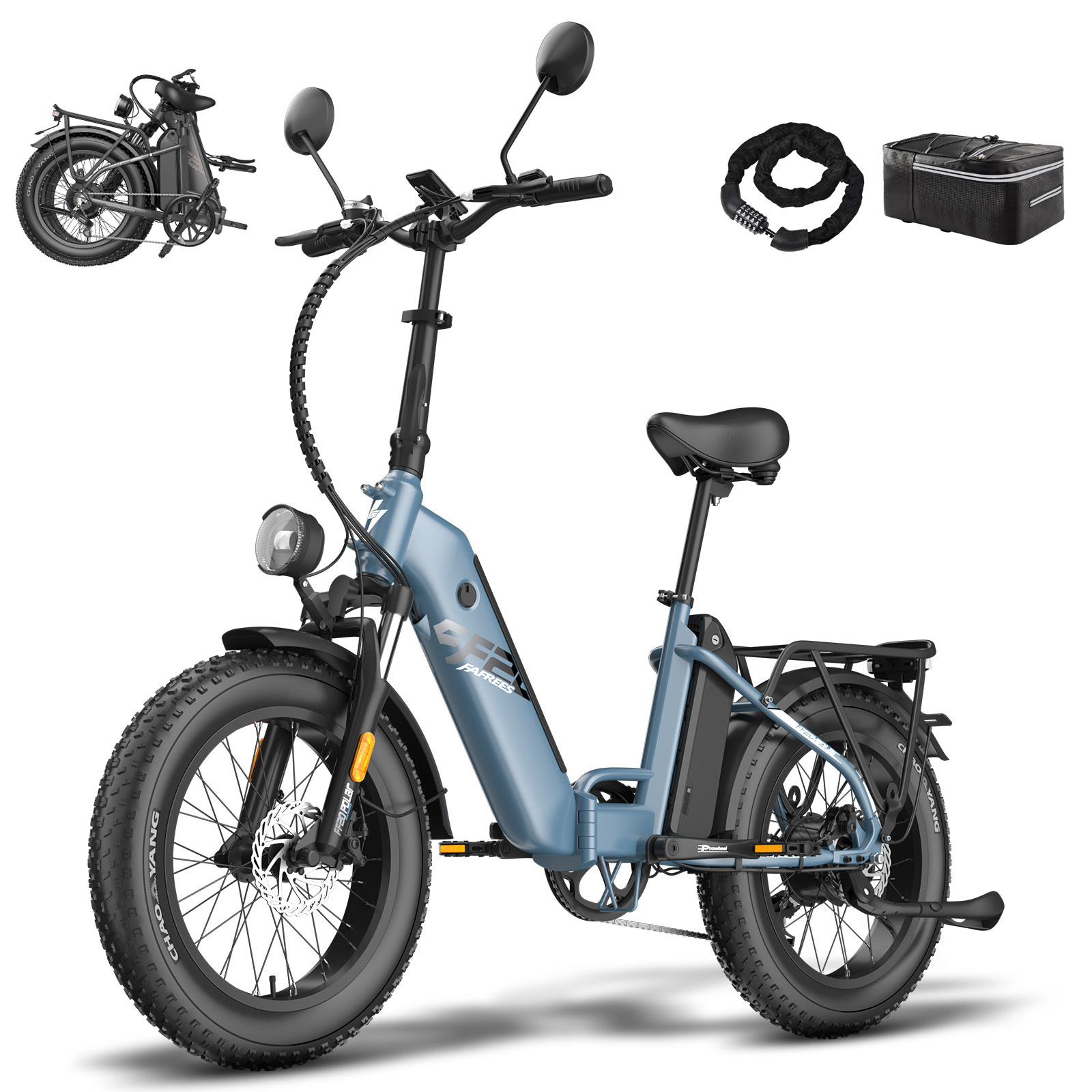 fafrees Motorrad Faltbares 20 Zoll Max 45 km/h 500 W Akku 48 V 24 Ah bis zu 120 - 150 km Wasserdicht IPX4 Motorräder, Blau FF20 Polar