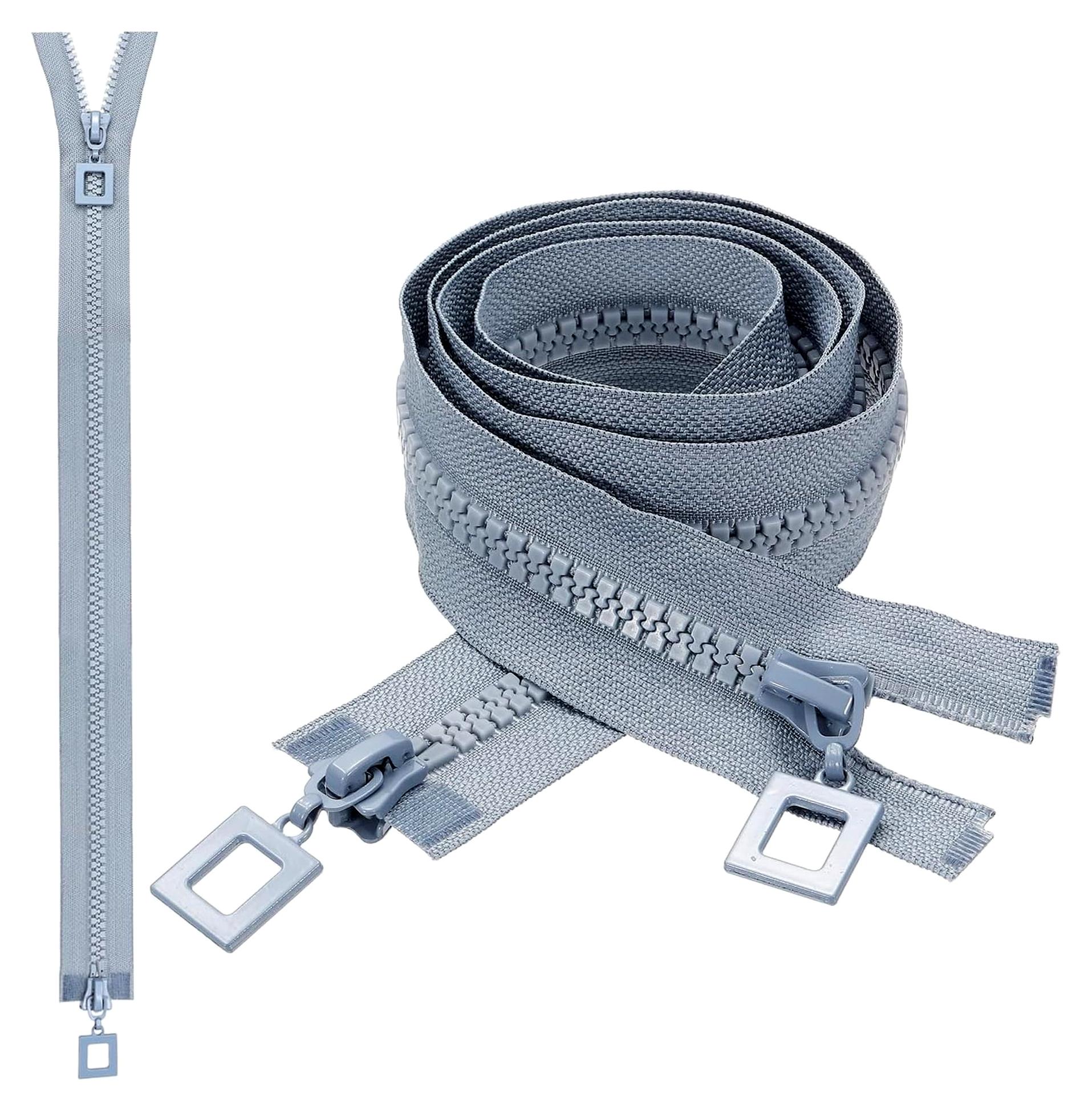 Markenlos 2 robuste Reißverschlüsse, #8, 99 cm, Zwei-Wege-Reißverschluss, große Harz-Reißverschlüsse, Metall-Reißverschluss, Ersatz für Jacken und Mäntel, Silbergrau