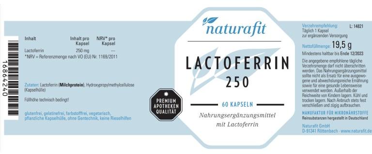 naturafit Lactoferrin 250 mg aus Kuhmilch, 60 St. Kapseln 16864240