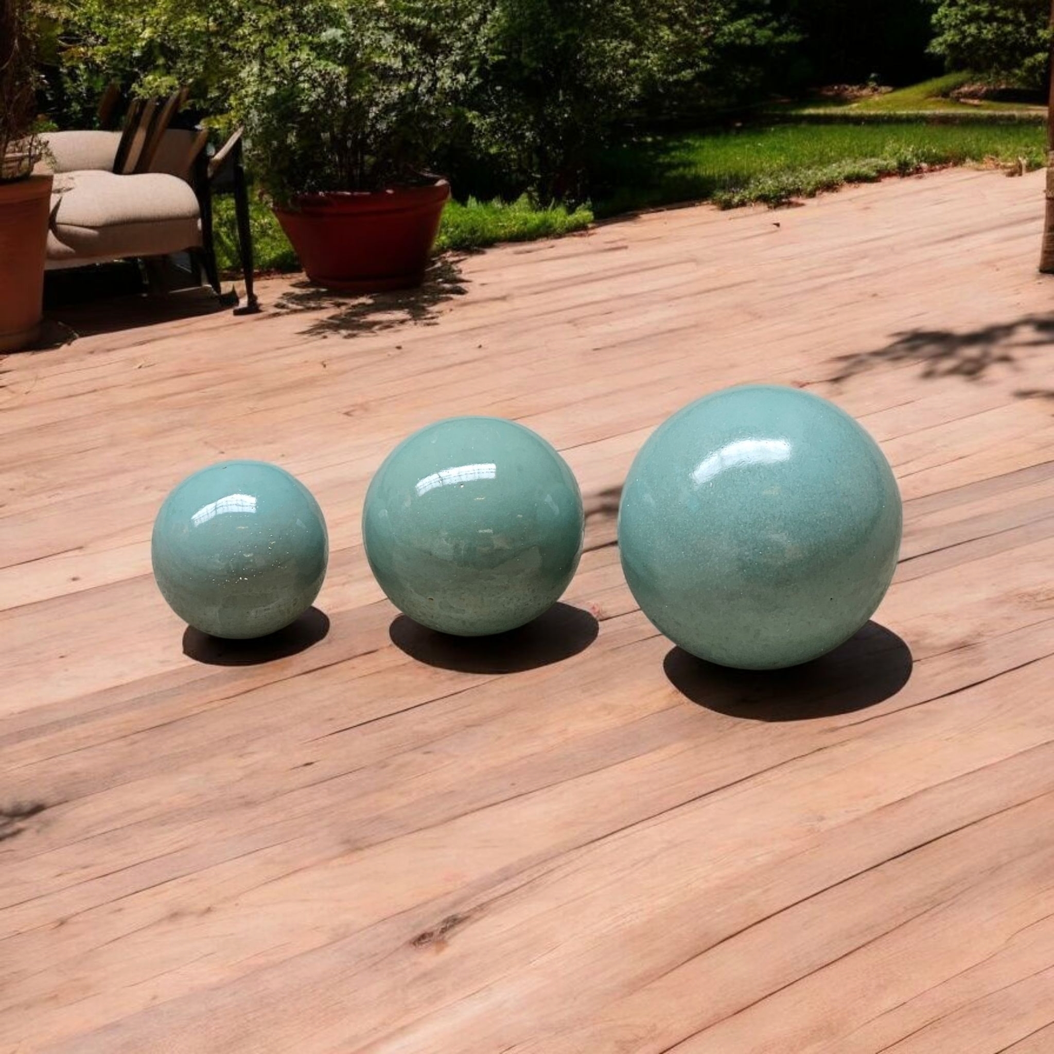 Teramico Gartenkugeln Rosenkugeln Keramik 3er Set Celadon Grün