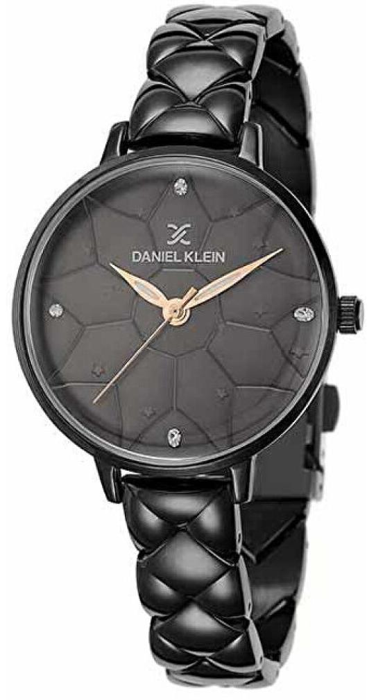 Daniel Klein Damen Analog Quarz Uhr DK12406-5 mit Kristallindizes und goldenen Zeigern, Schwarz