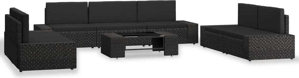 The Living Store 8-tlg. Garten-Lounge-Set Poly Rattan Schwarz