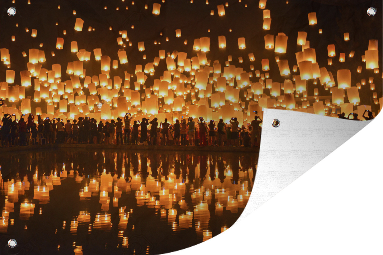 MuchoWow® 60x40 cm Outdoor-Poster Gartendeko Sichtschutz Garten Poster für den Garten Laternenumzug während Loi Krathong 133|1336357