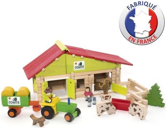 Holz Bauernhof mit Traktor und Tieren, 140 Teile, Jeujura Spielzeug JEU8053