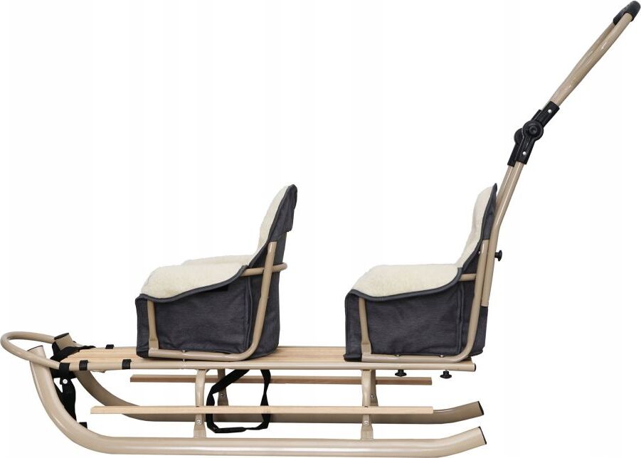 Sonstige Doppelschlitten mit Winterfußsack Schlitten Holzschlitten mit Rückenlehne Holz; graphit