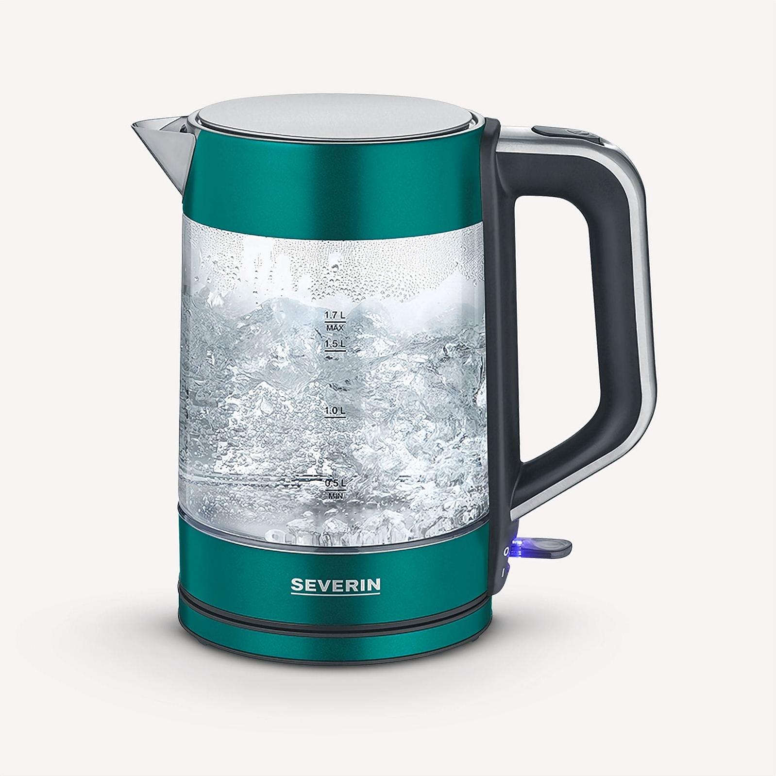 SEVERIN Glas-Wasserkocher WK 9268 WK 9268 aus Edelstahl, gebürstetgrünmattschwarzsilber Wasserkocher Wasserkocher Grün Wasserkocher Edelstahl Wasserkocher Glas 9268000